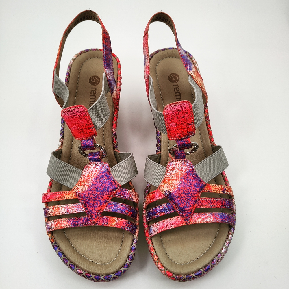 Remonte Soft by Rieker Pink & Purple 2.75" Wedge Sandals EU38 US Size 7